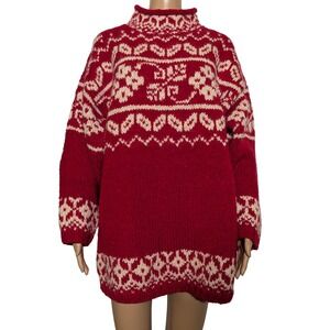 Vintage Express Tricot Wool Nordic Fair Isle Chunky Knit Mock Neck Sweater M